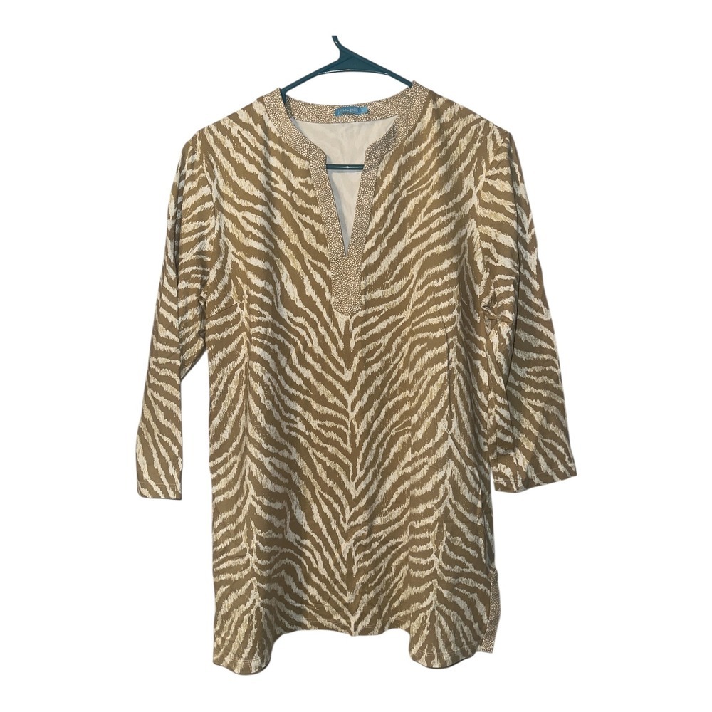J. McLaughlin Tan/White Zebra Print Boca Tunic, Large